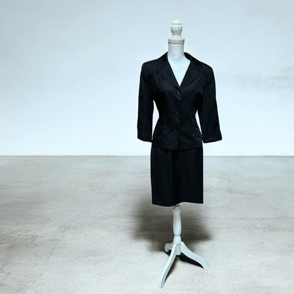 Women’s Vtg 90’s Y2K Office Girl Formal Black Floral Embroidered 2 PC Skirt Set - Picture 4 of 15